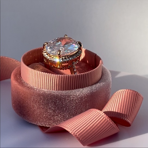 1pcs Round OR Hexagon Cut Engagement Rose Gold Ring Box Velvet ribbon Bow - Picture 4 of 14